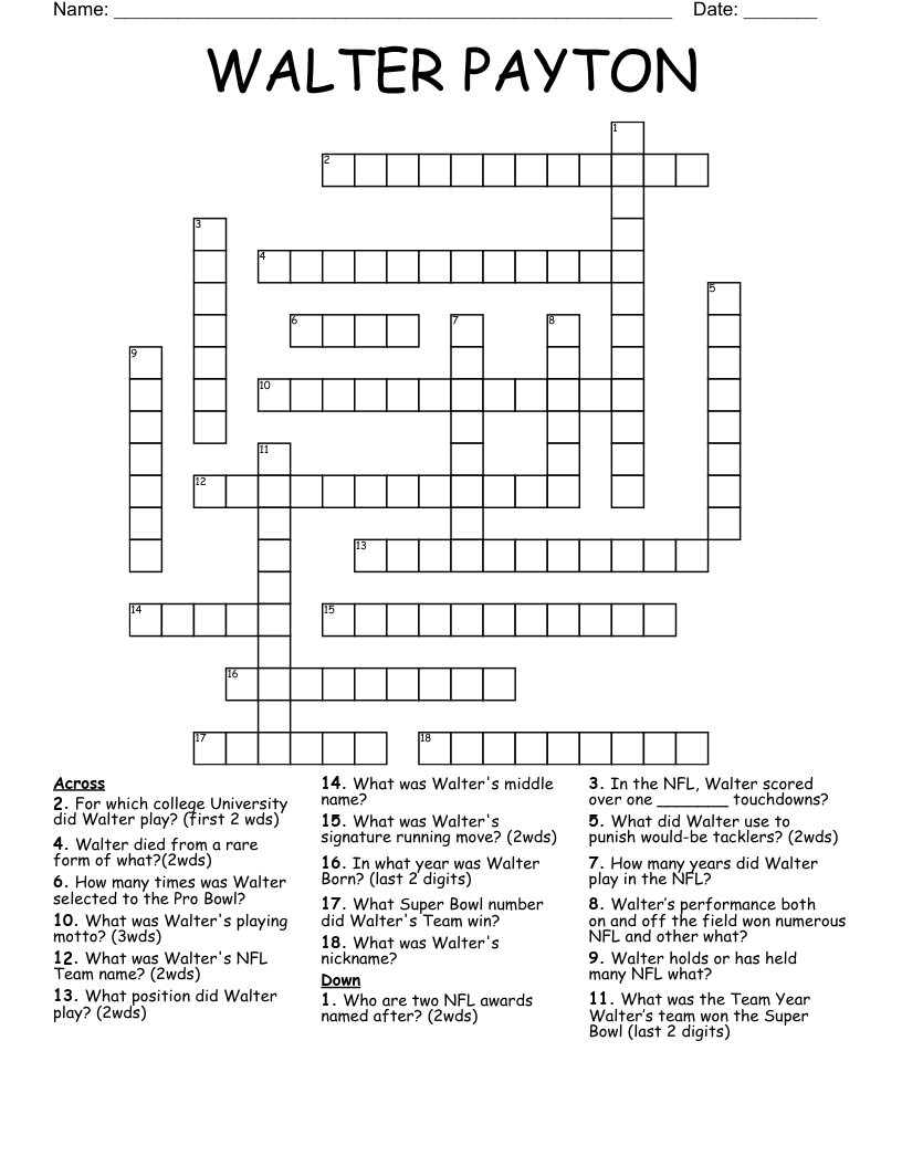WALTER PAYTON Crossword
