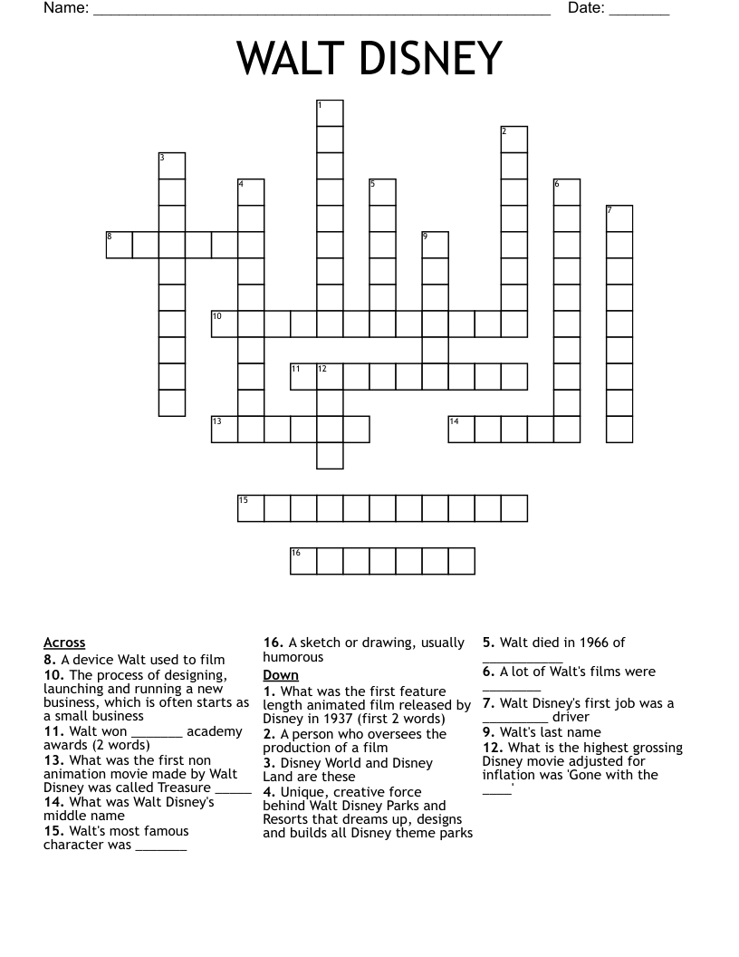 WALT DISNEY Crossword