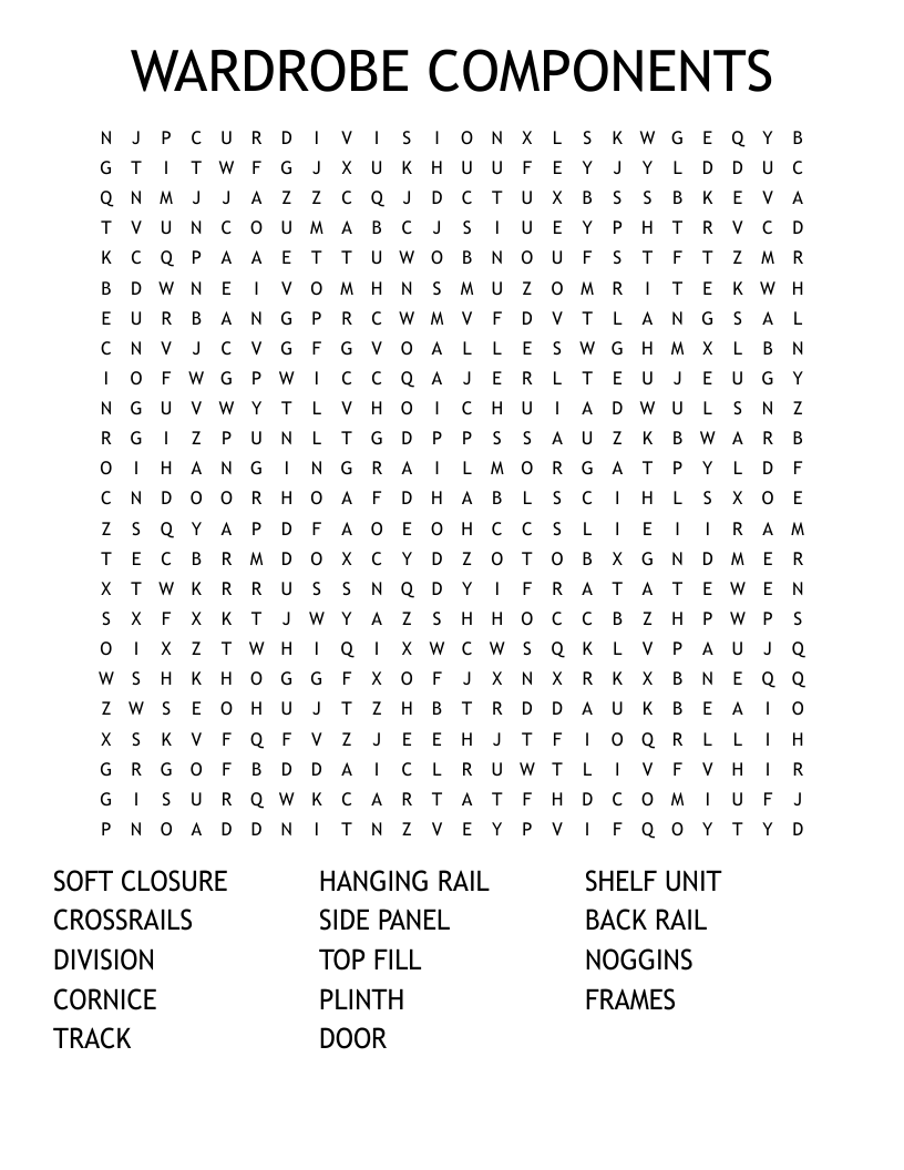 WARDROBE COMPONENTS Word Search