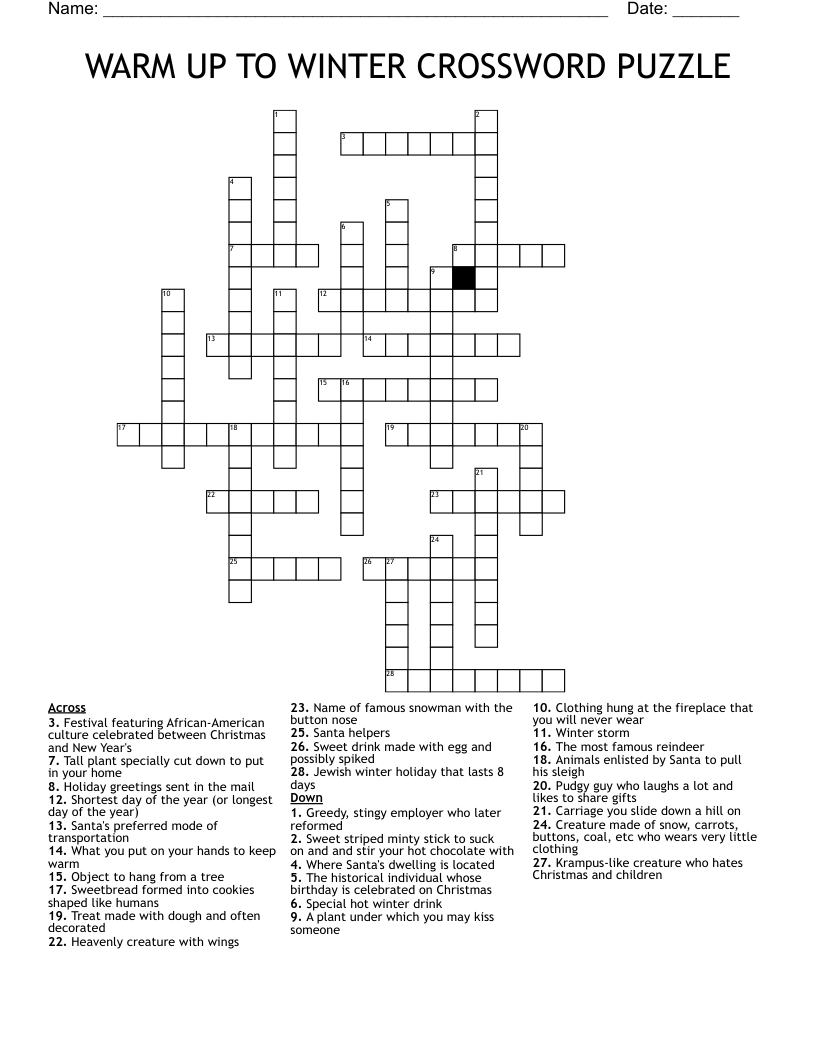 WARM UP TO WINTER CROSSWORD PUZZLE