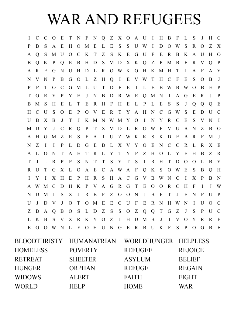 WAR AND REFUGEES Word Search