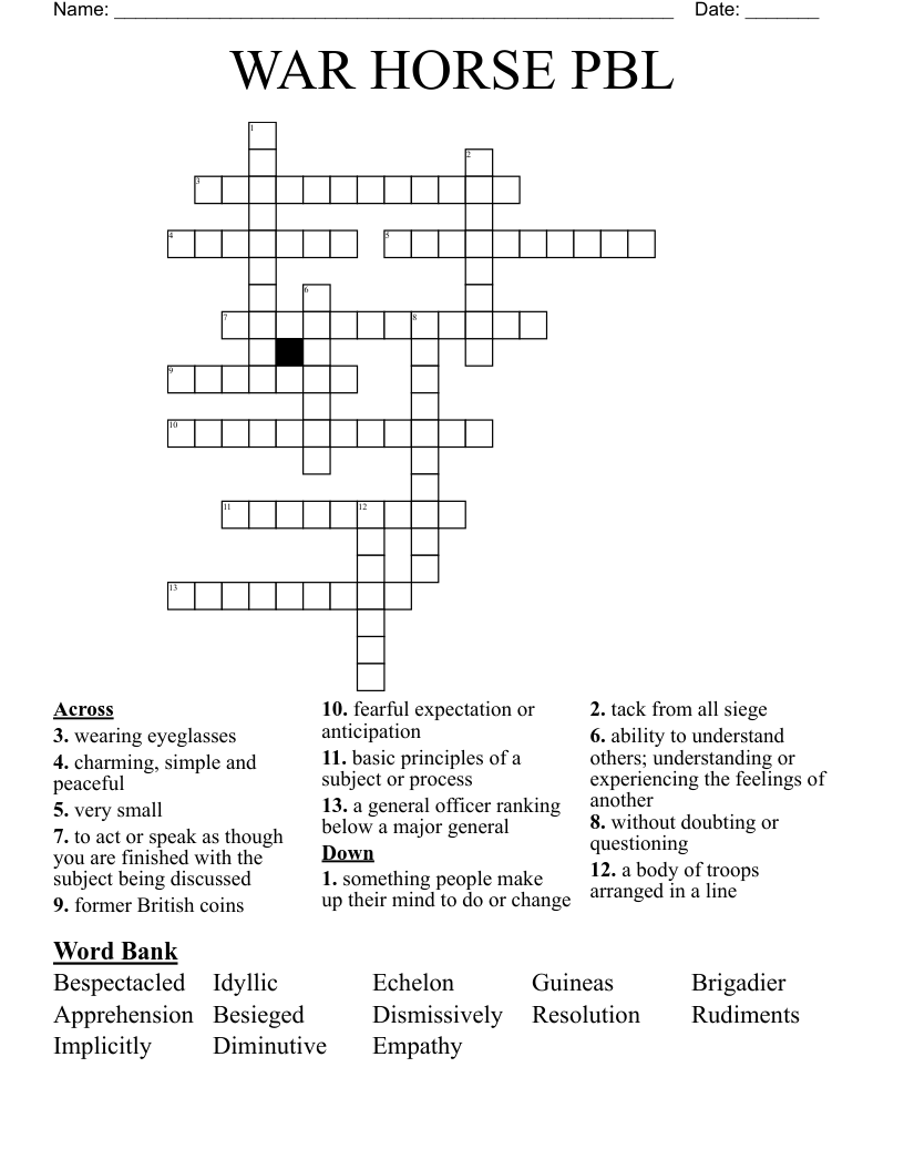 WAR HORSE PBL Crossword