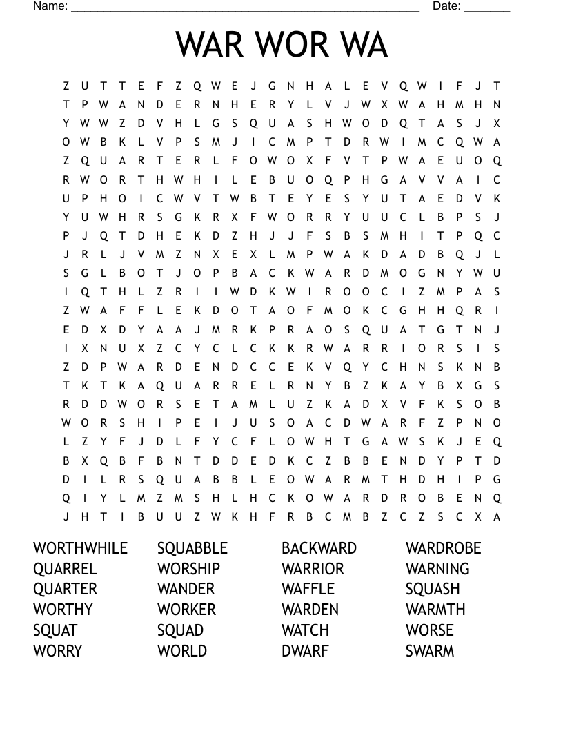 WAR WOR WA Word Search