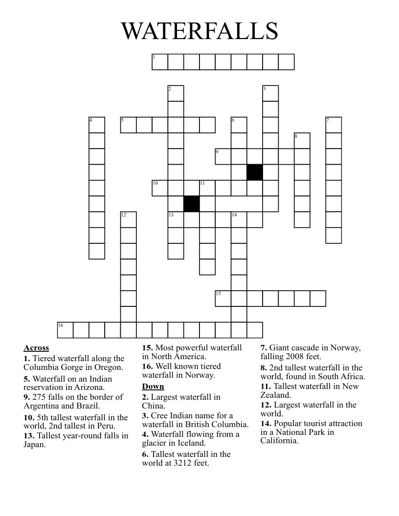 WATERFALLS Crossword