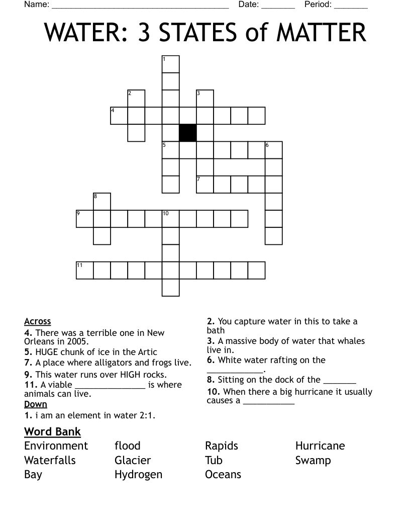 WATER: 3 STATES of MATTER Crossword