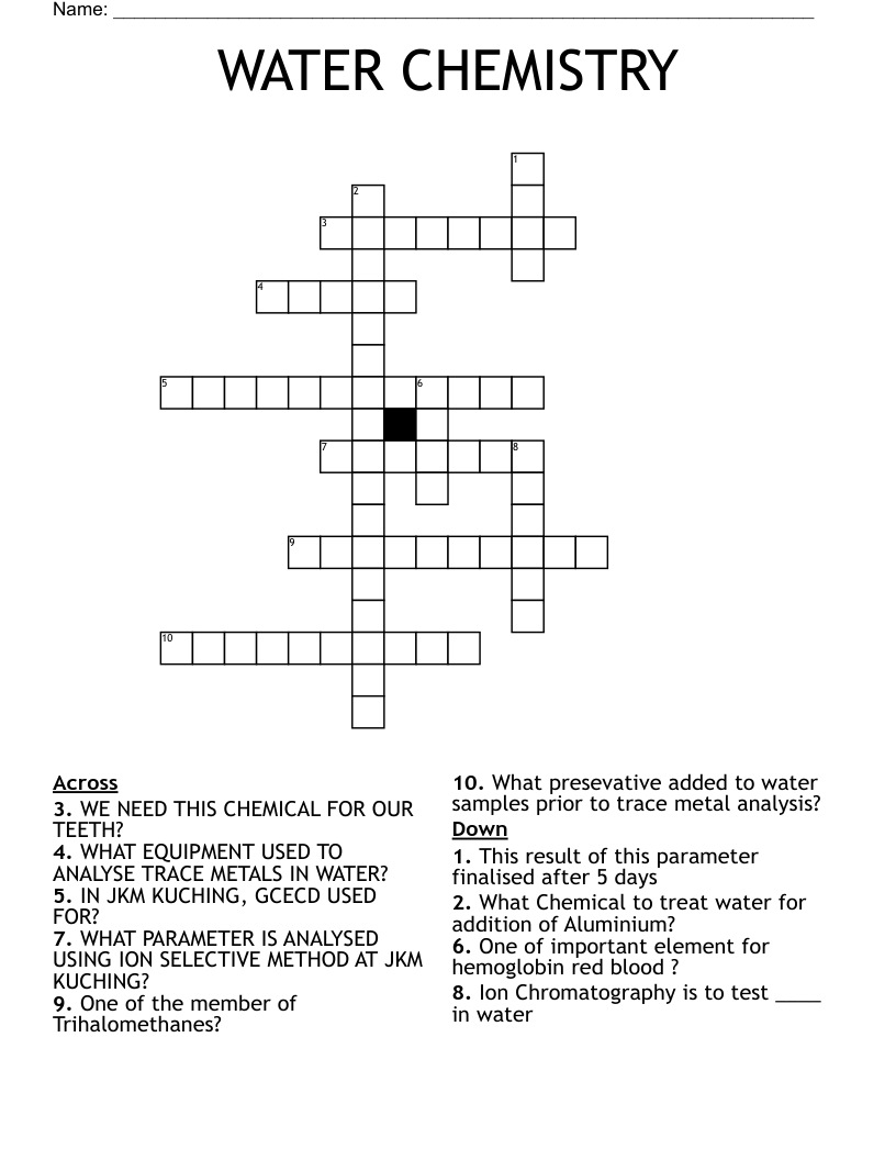 WATER CHEMISTRY Crossword