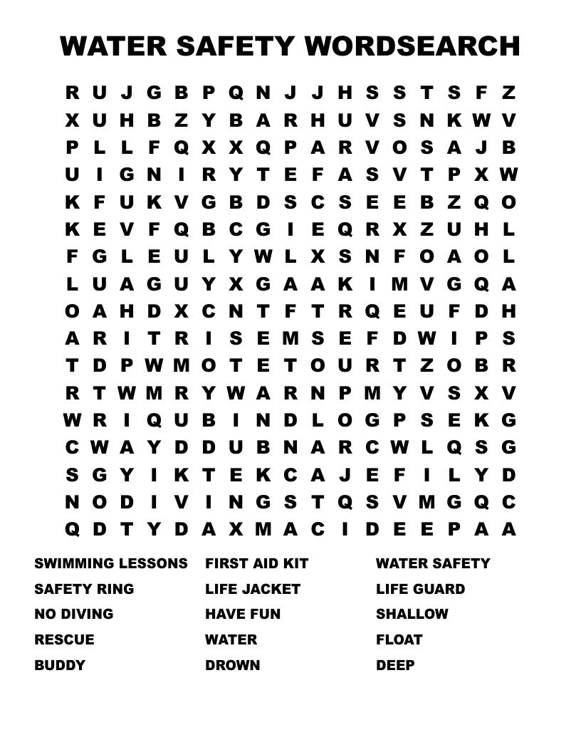 WATER SAFETY WORDSEARCH