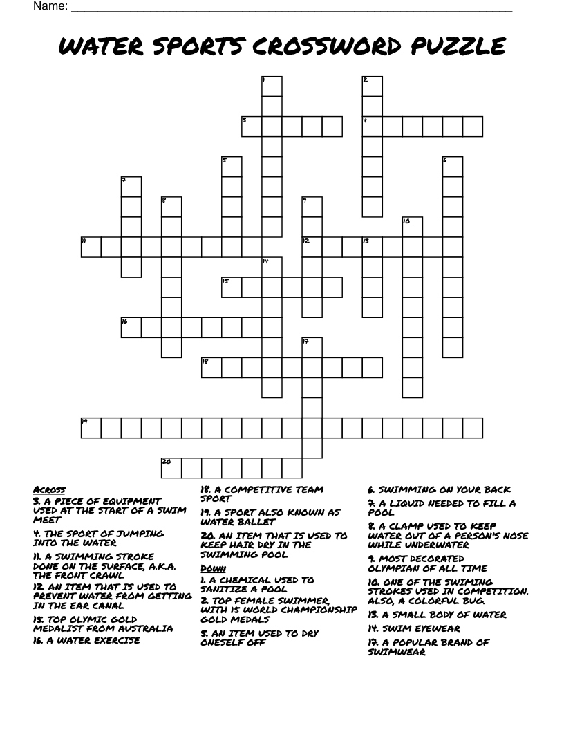 WATER SPORTS CROSSWORD PUZZLE
