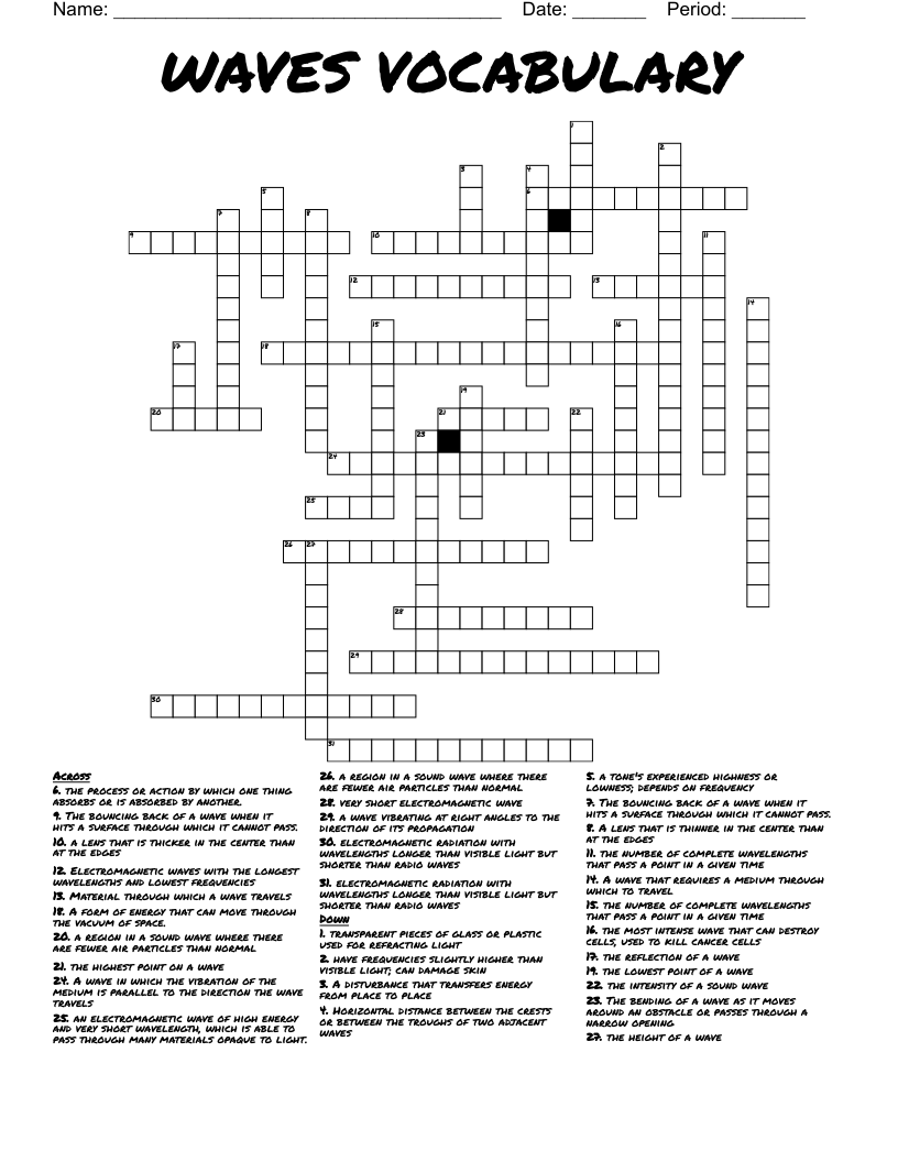 WAVES VOCABULARY Crossword