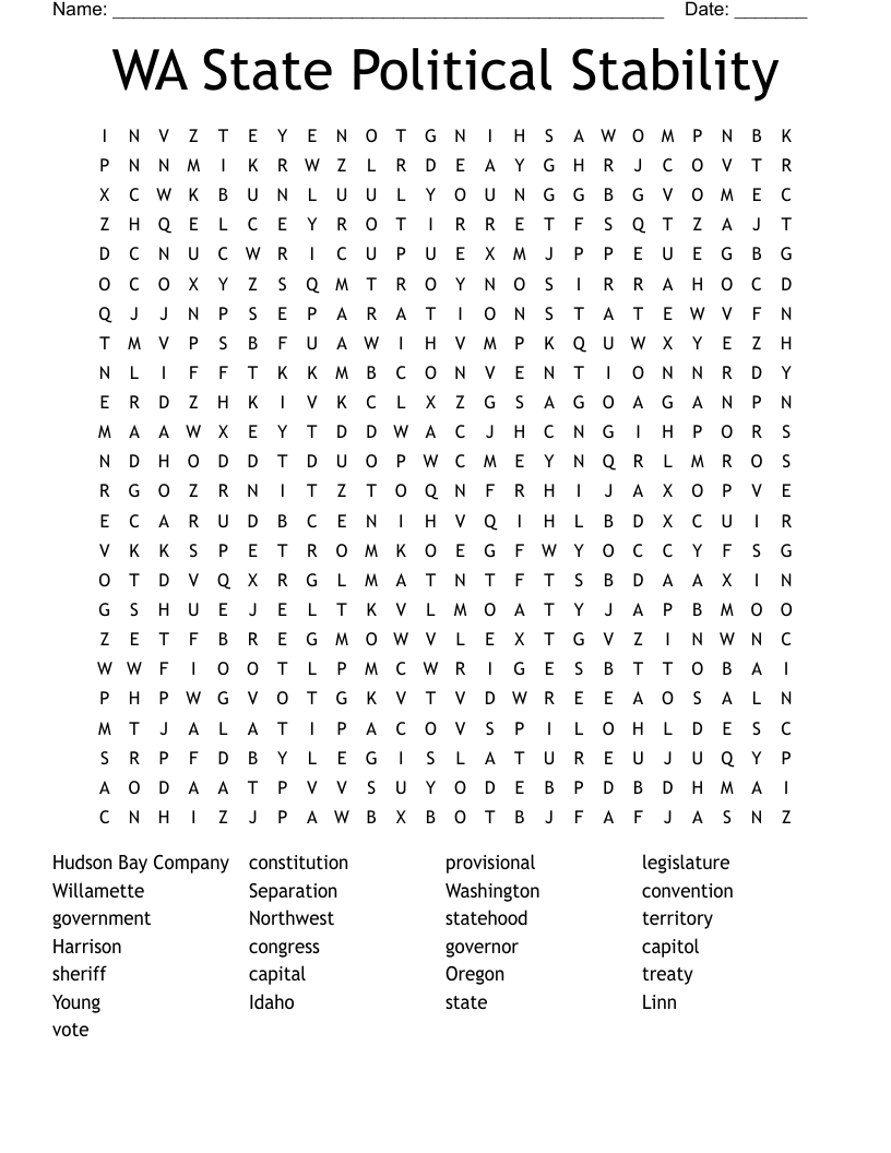 WA State Political Stability Word Search