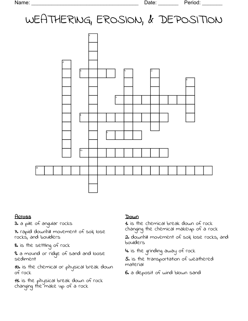 WEATHERING, EROSION, & DEPOSITION Crossword