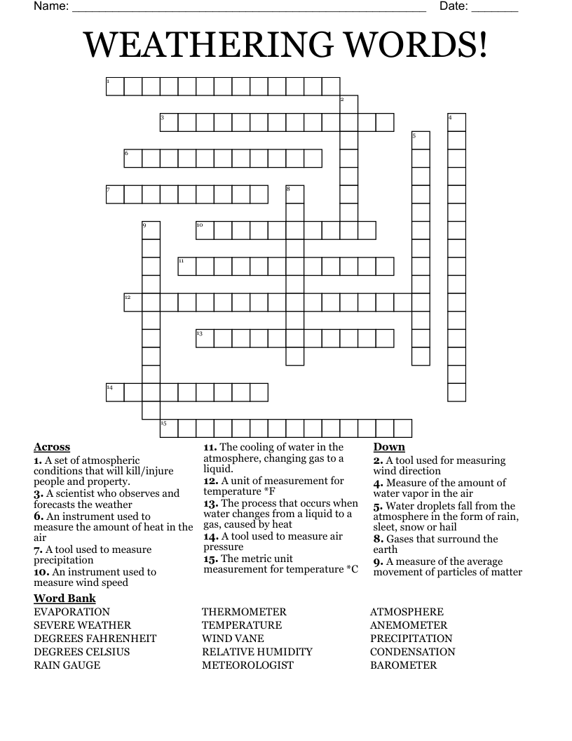 WEATHERING WORDS! Crossword
