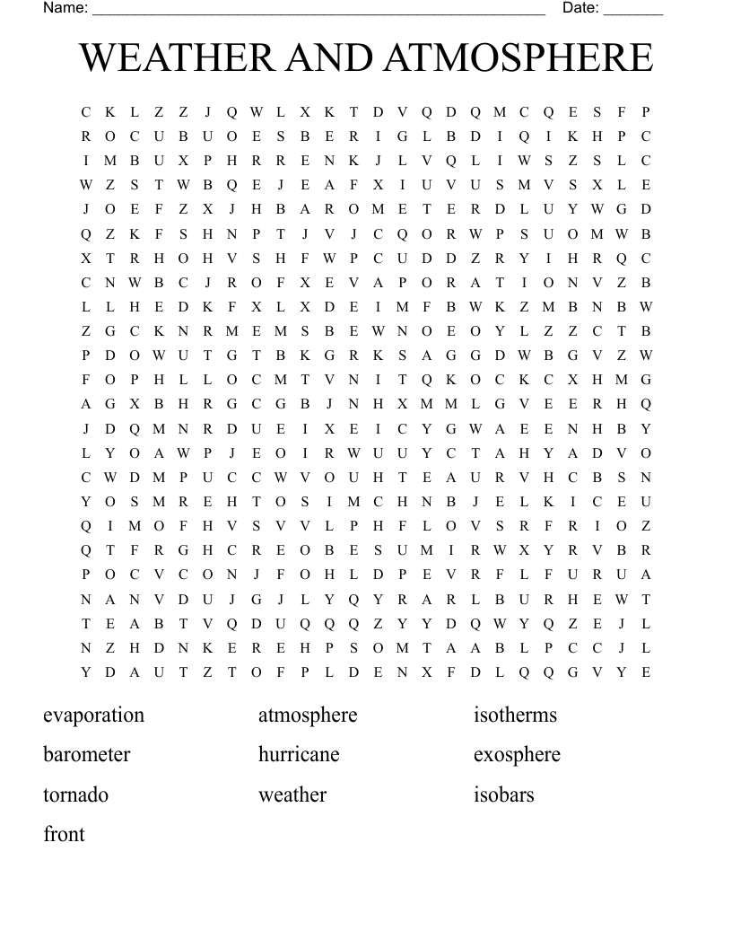 WEATHER AND ATMOSPHERE Word Search