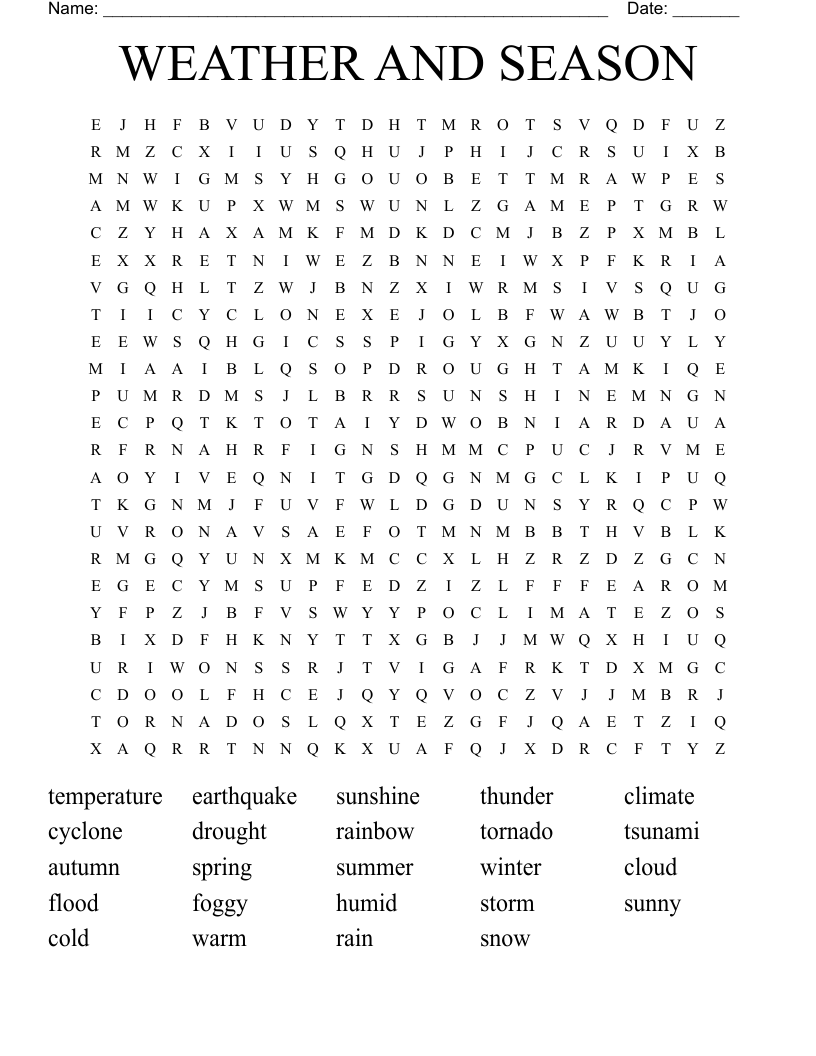 WEATHER AND SEASON Word Search