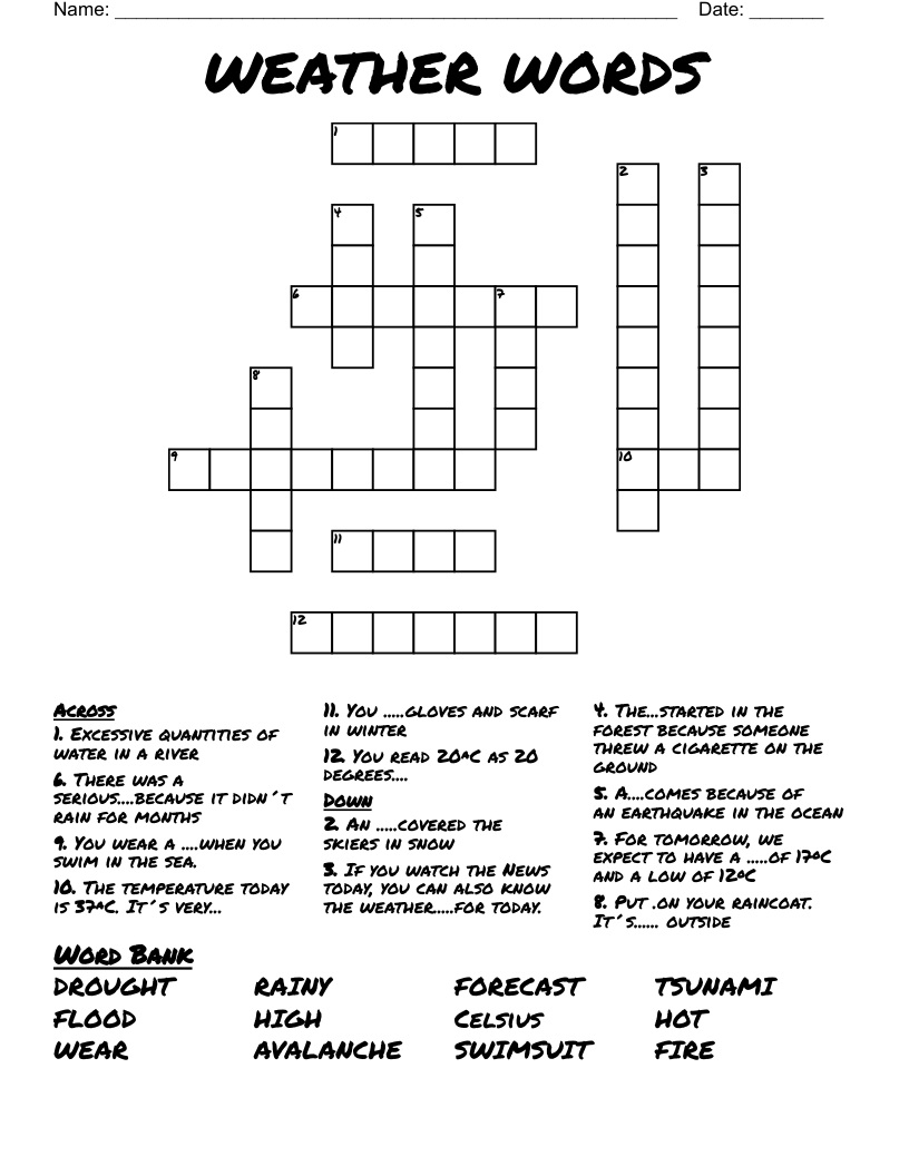 WEATHER WORDS Crossword