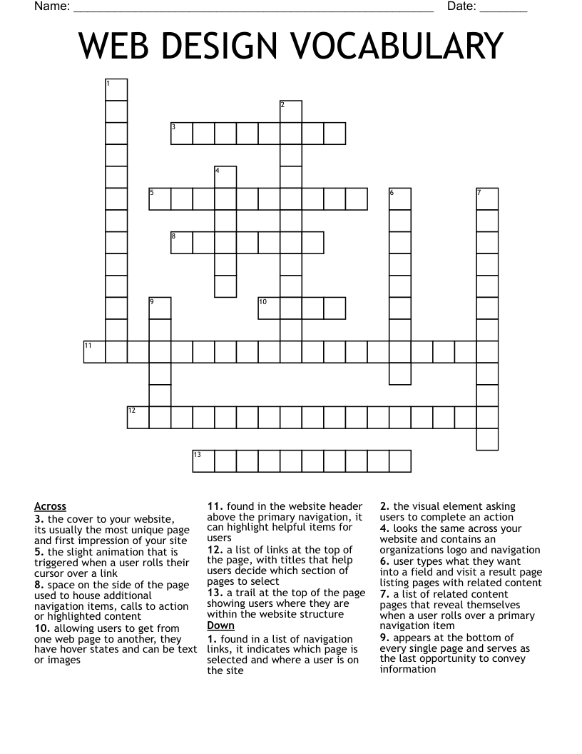 WEB DESIGN VOCABULARY  Crossword