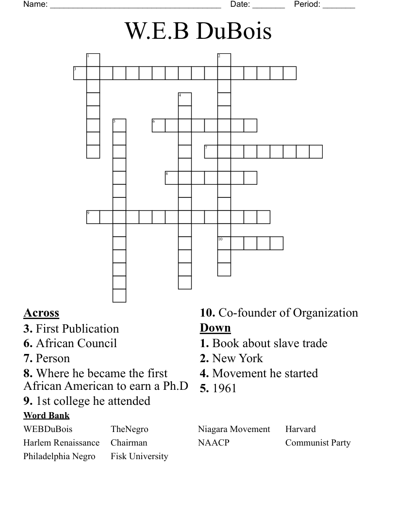 W.E.B DuBois Crossword