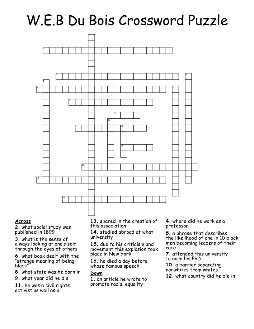W.E.B Du Bois Crossword Puzzle