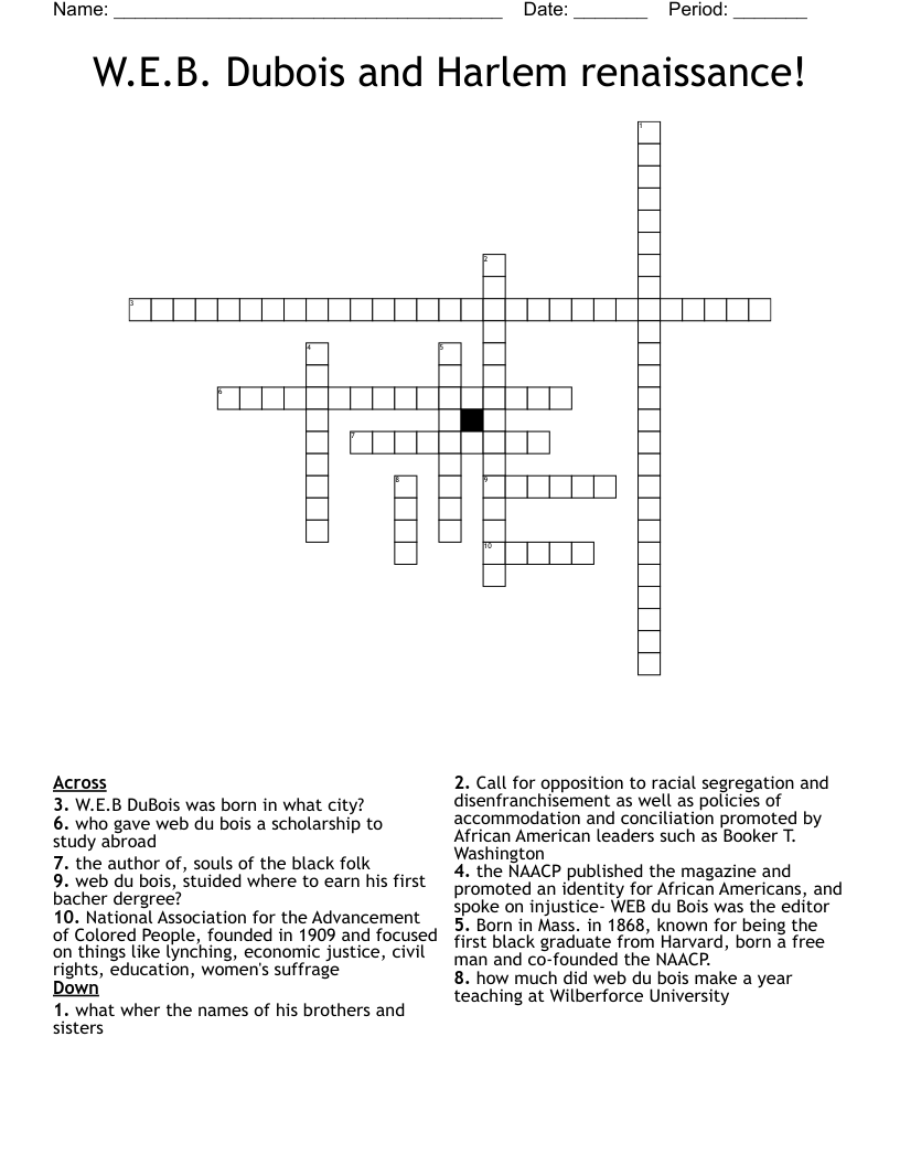 W.E.B. Dubois and Harlem renaissance! Crossword