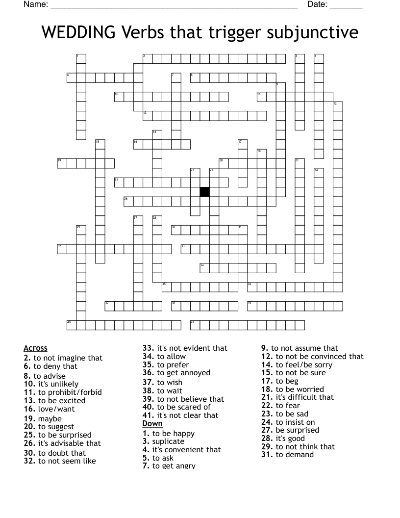 WEDDING Verbs that trigger subjunctive Crossword