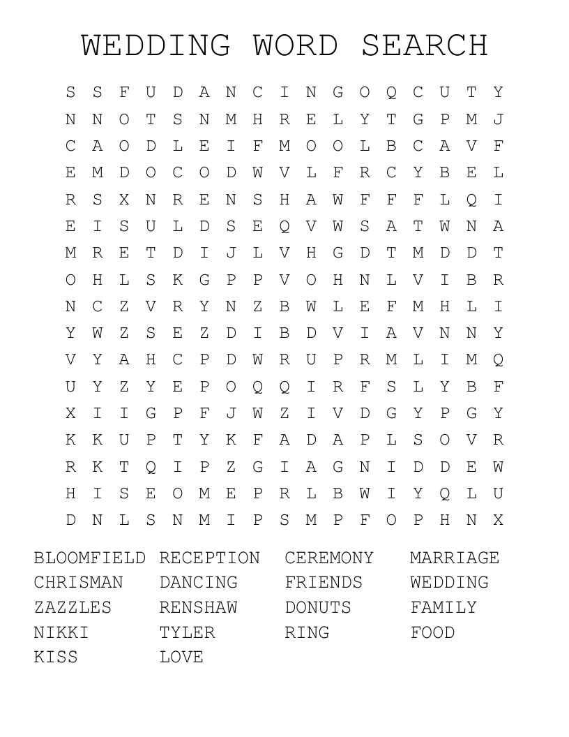 WEDDING WORD SEARCH