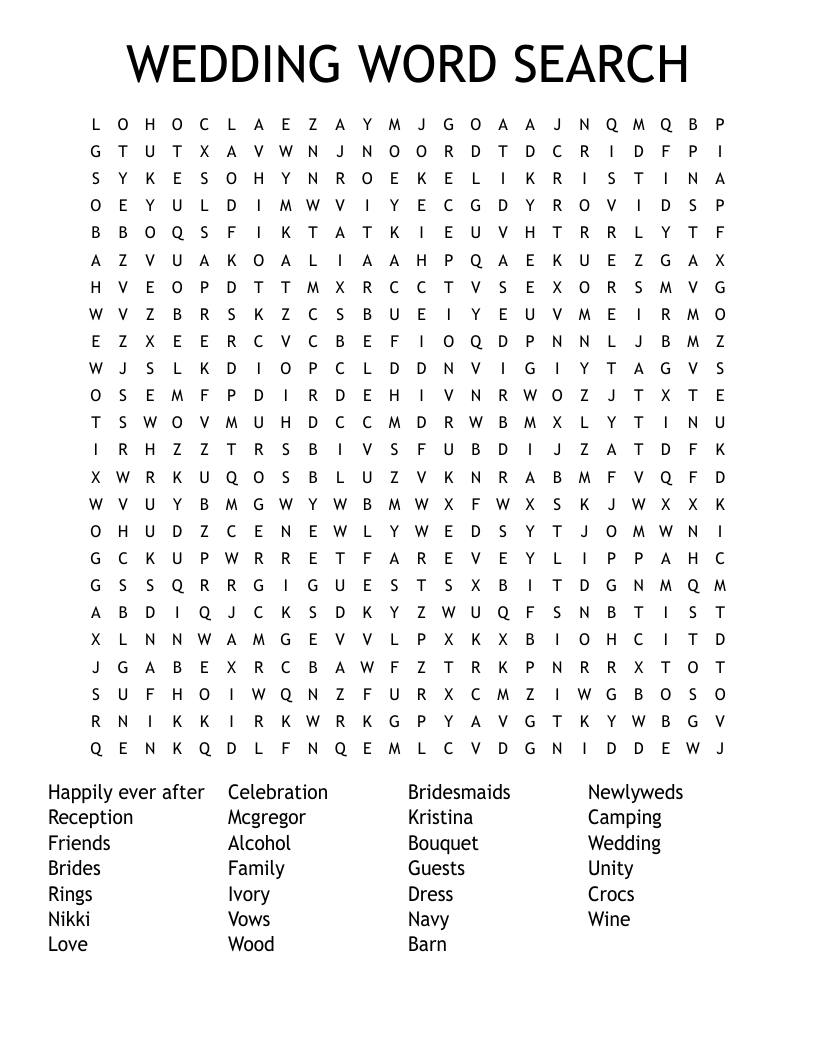 WEDDING WORD SEARCH