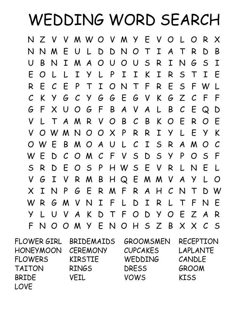 WEDDING WORD SEARCH 