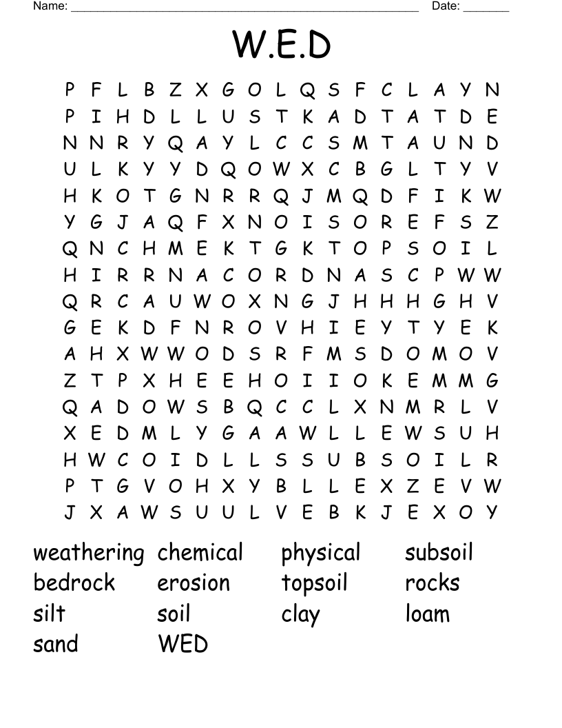 W.E.D Word Search