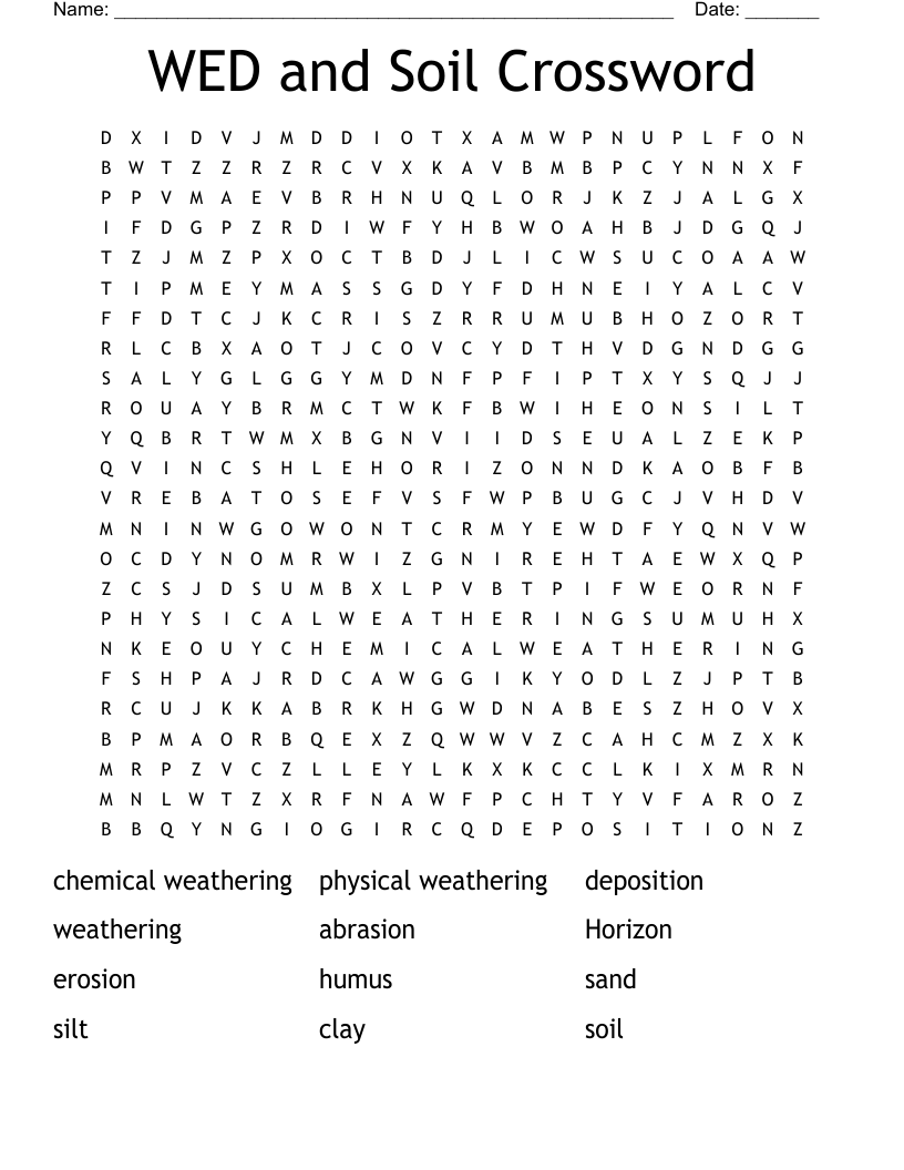 WED and Soil Crossword Word Search