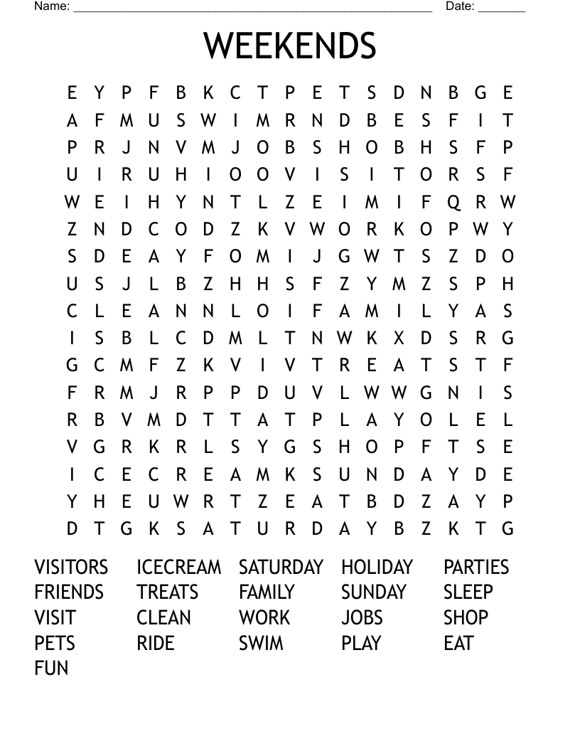 WEEKENDS Word Search
