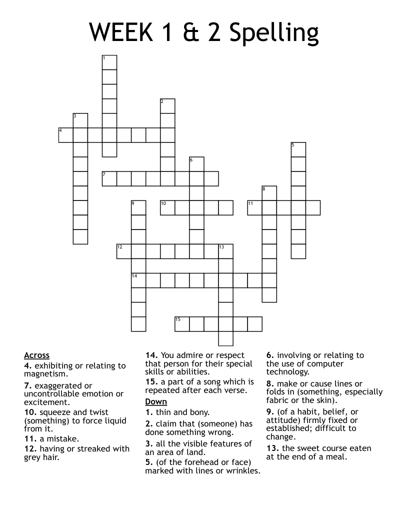 WEEK 1 & 2 Spelling Crossword