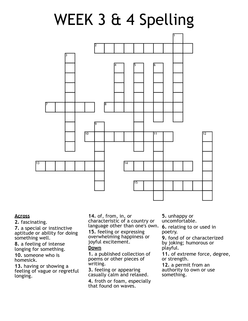 WEEK 3 & 4 Spelling Crossword