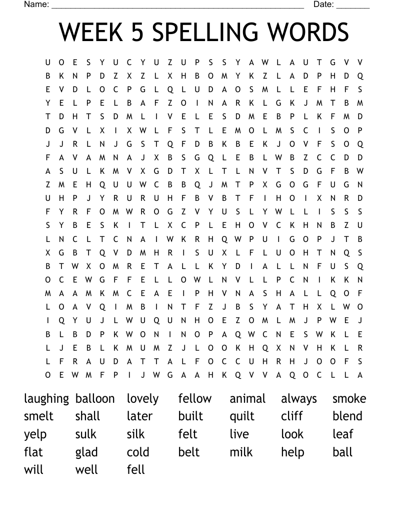WEEK 5 SPELLING WORDS Word Search