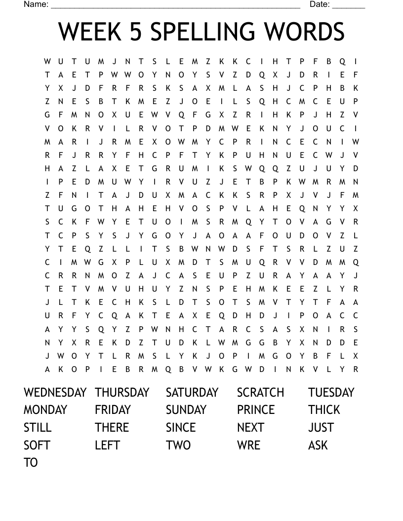 WEEK 5 SPELLING WORDS Word Search