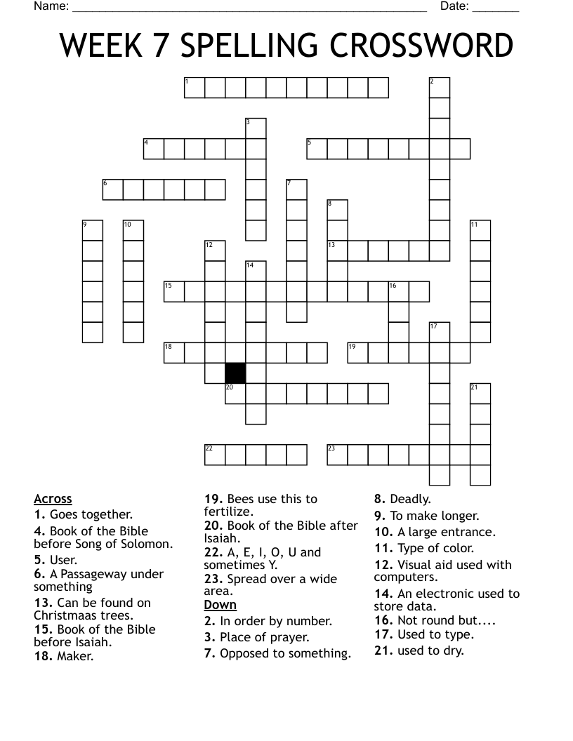 WEEK 7 SPELLING CROSSWORD