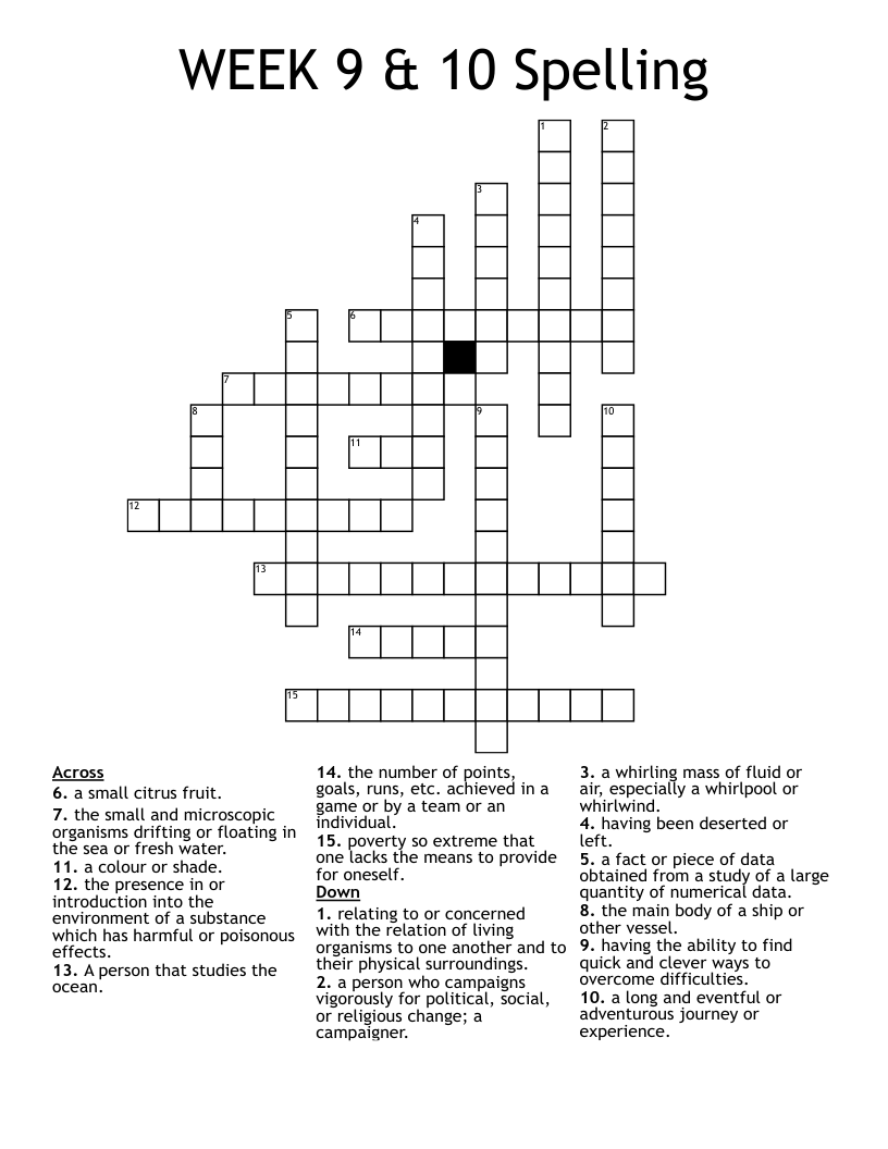 WEEK 9 & 10 Spelling Crossword