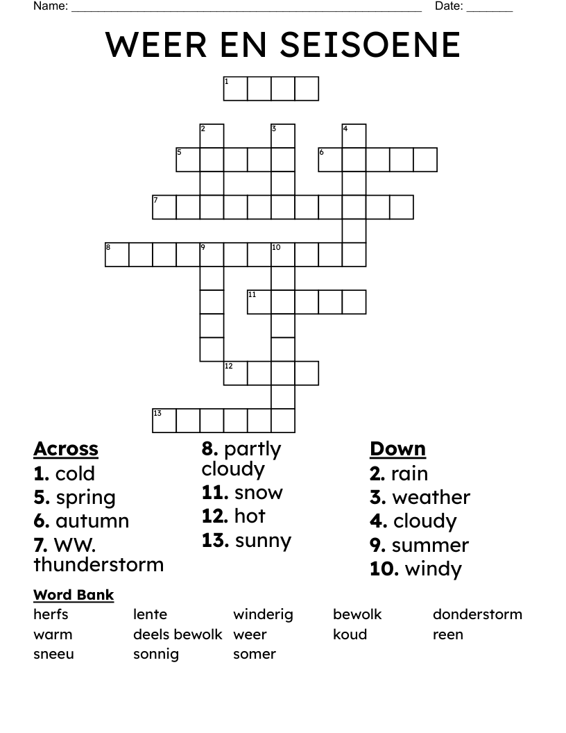 WEER EN SEISOENE Crossword