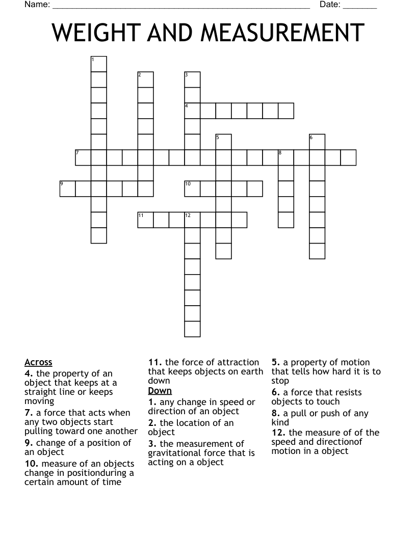 WEIGHT  AND  MEASUREMENT Crossword