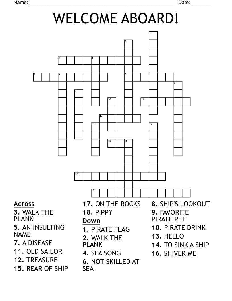 WELCOME ABOARD! Crossword