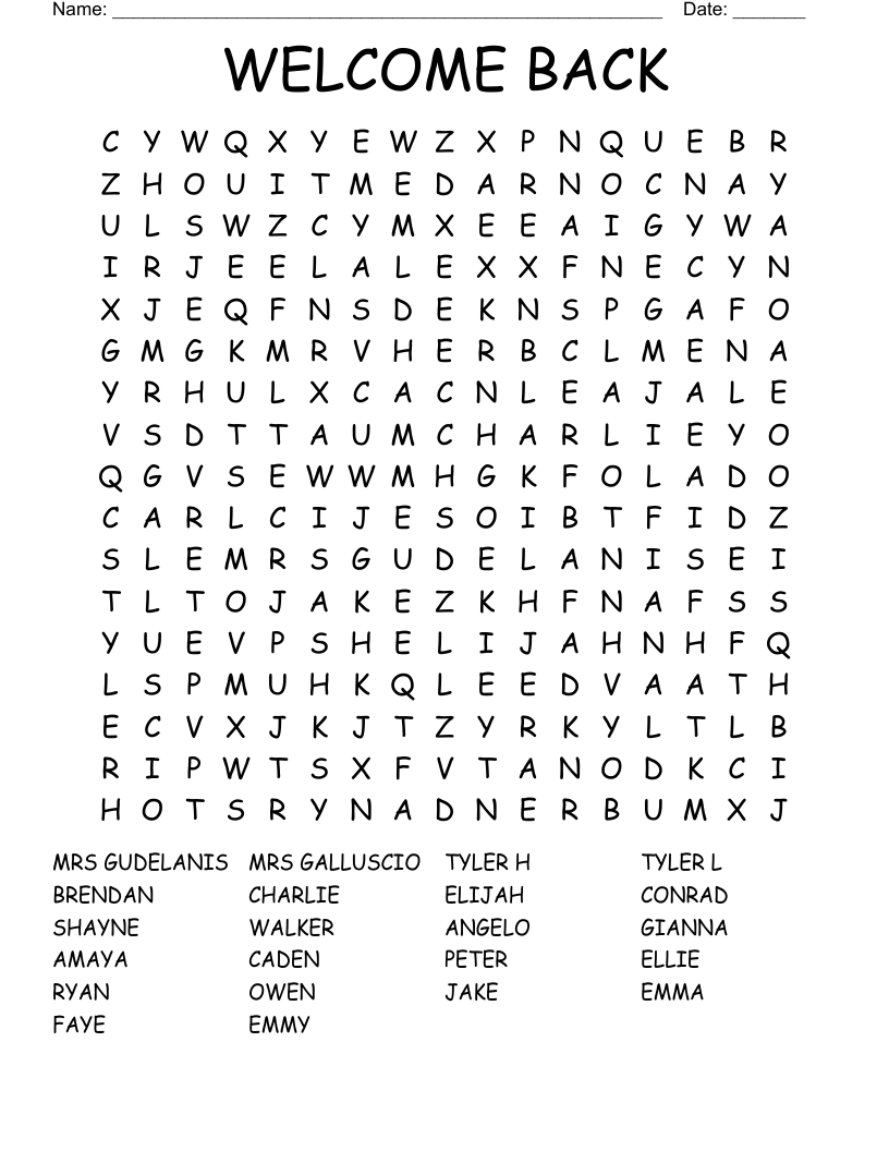 WELCOME BACK Word Search
