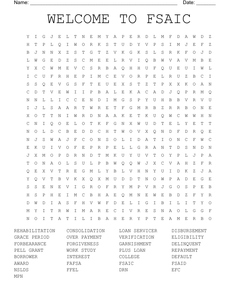 WELCOME TO FSAIC Word Search