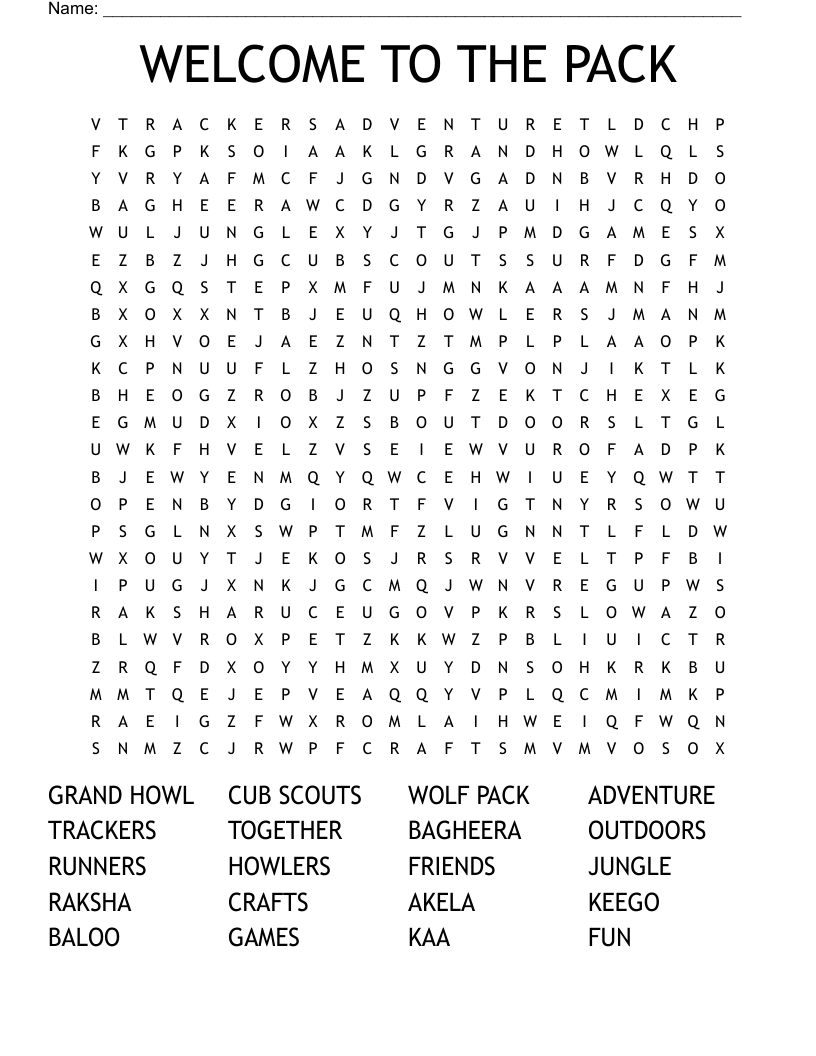 WELCOME TO THE PACK Word Search