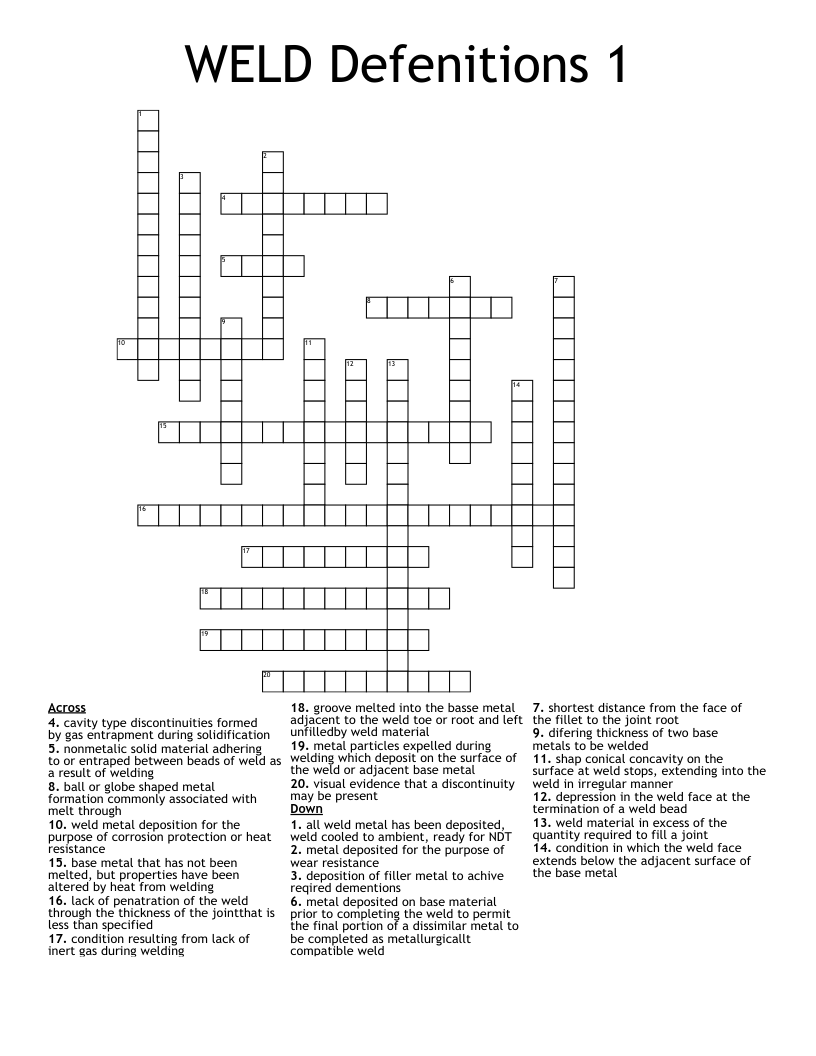 WELD  Defenitions  1 Crossword