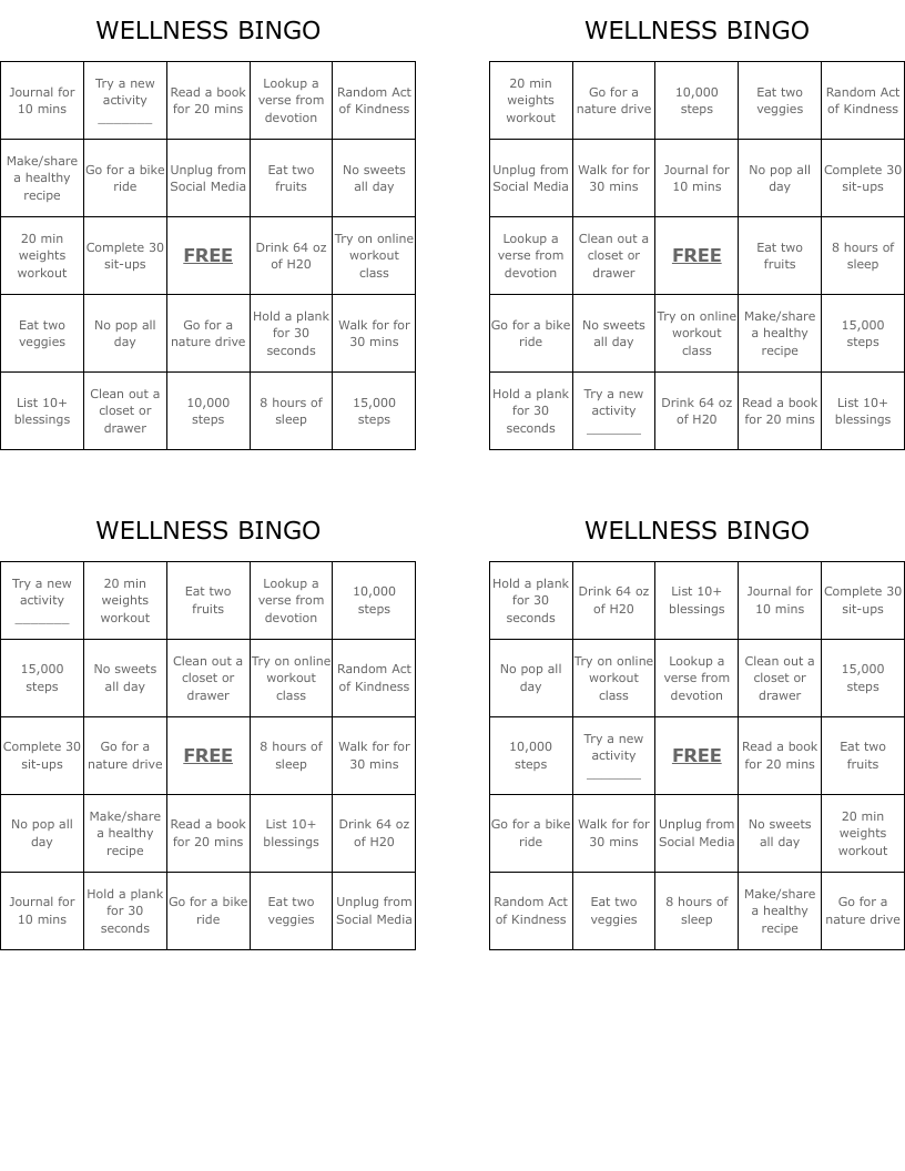 WELLNESS BINGO