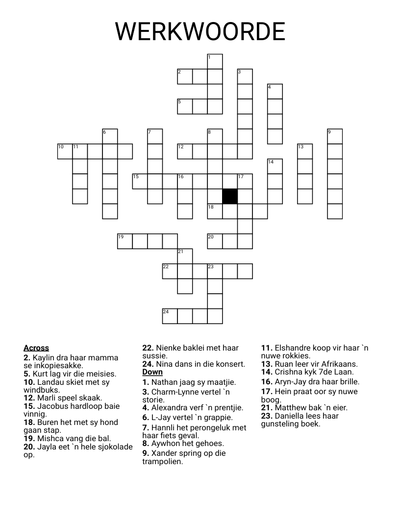WERKWOORDE Crossword