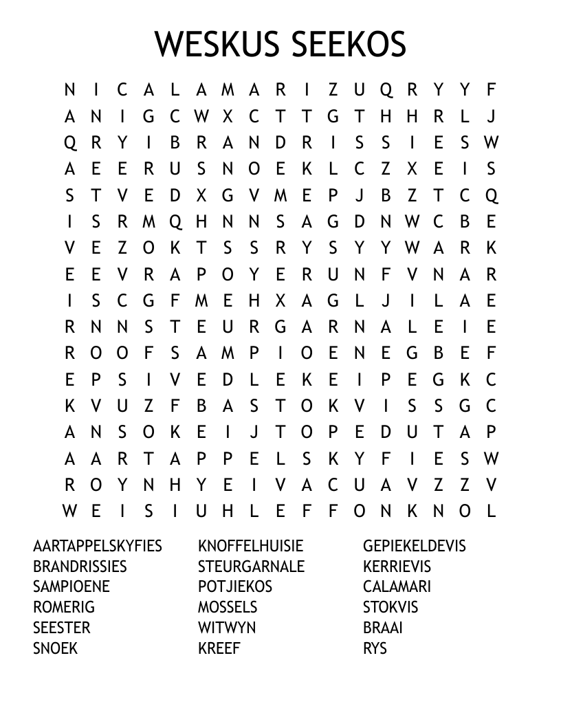 WESKUS SEEKOS Word Search