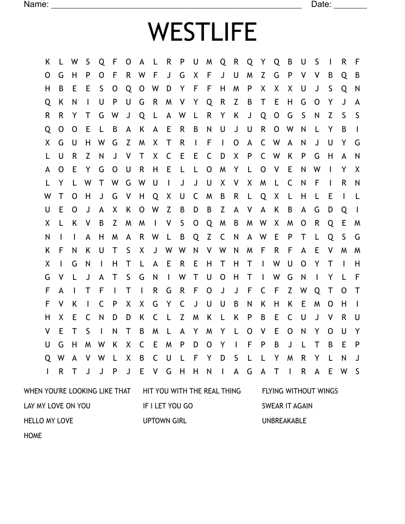 WESTLIFE Word Search