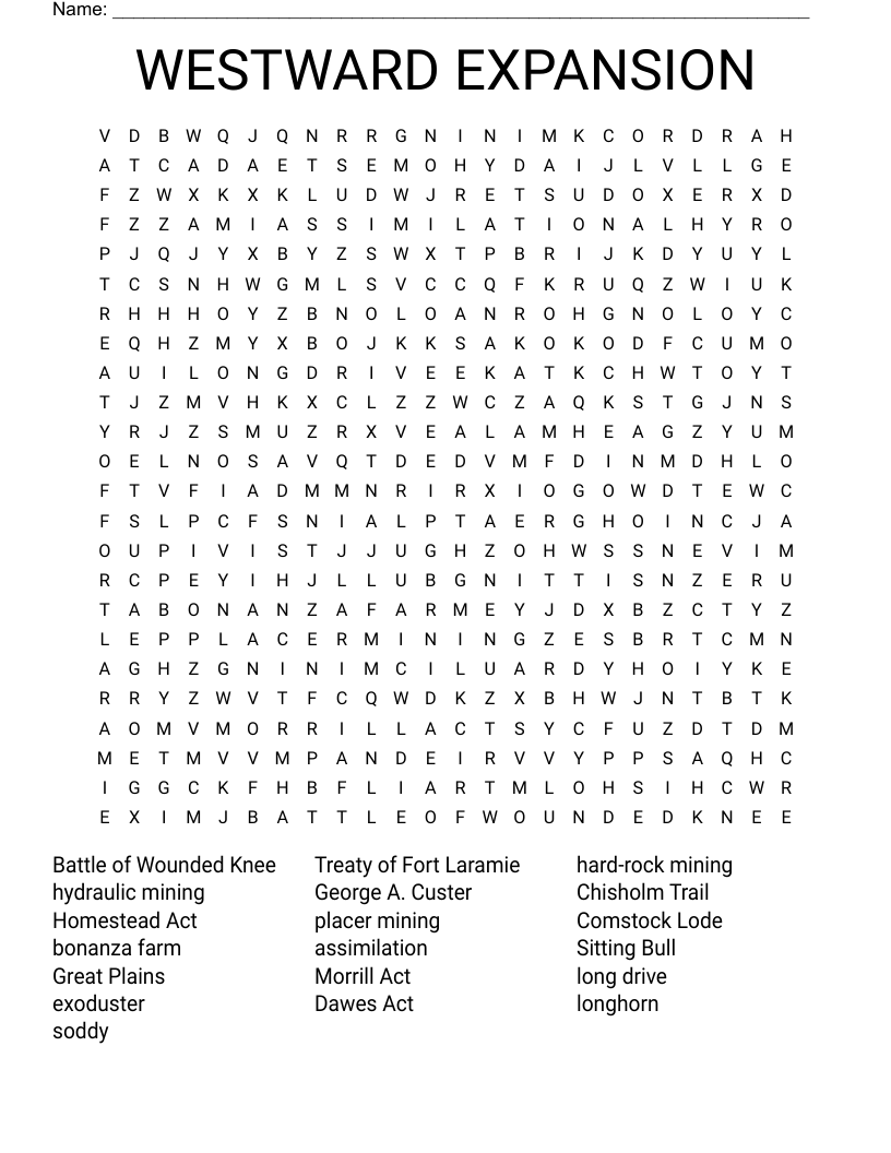 WESTWARD EXPANSION Word Search