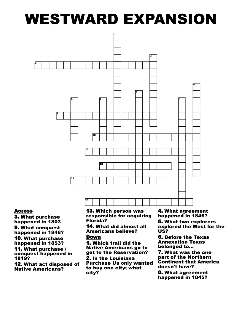 WESTWARD EXPANSION Crossword
