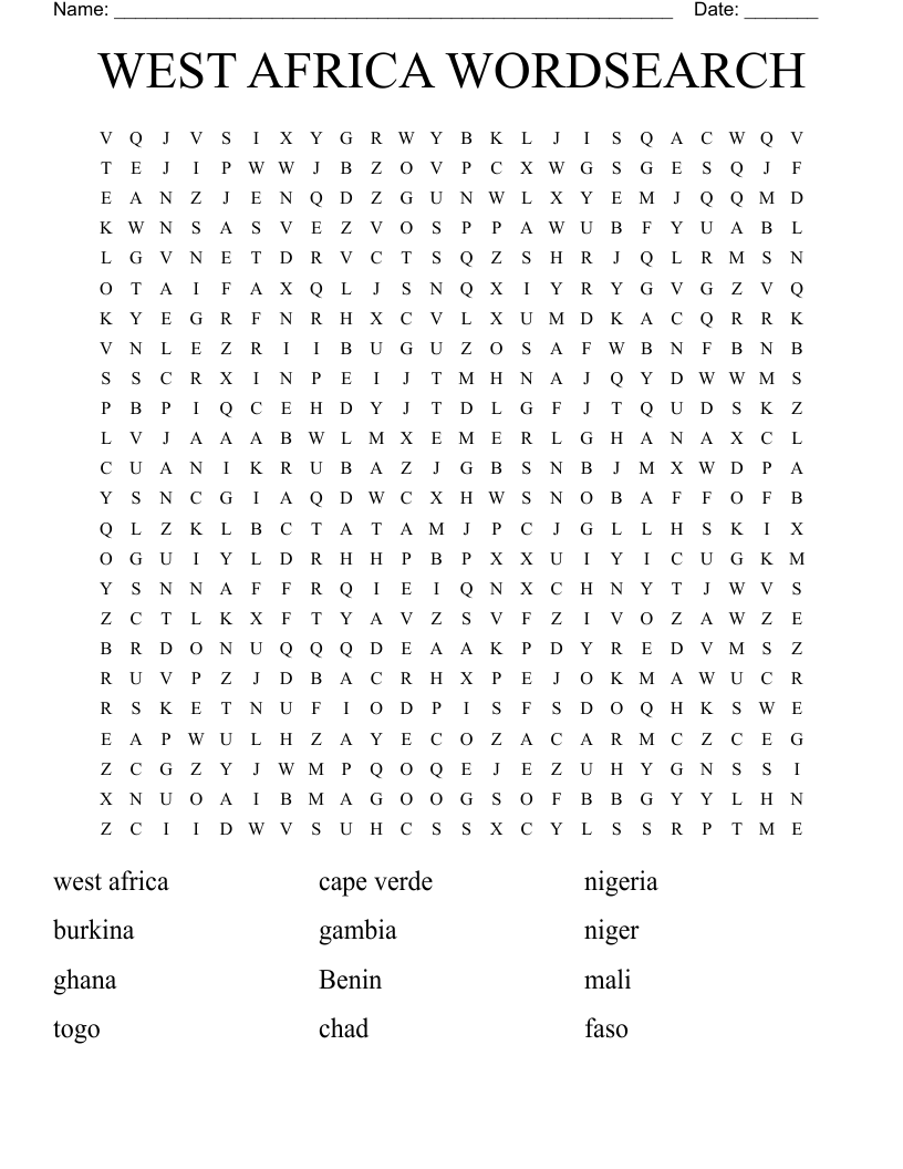 WEST AFRICA WORDSEARCH